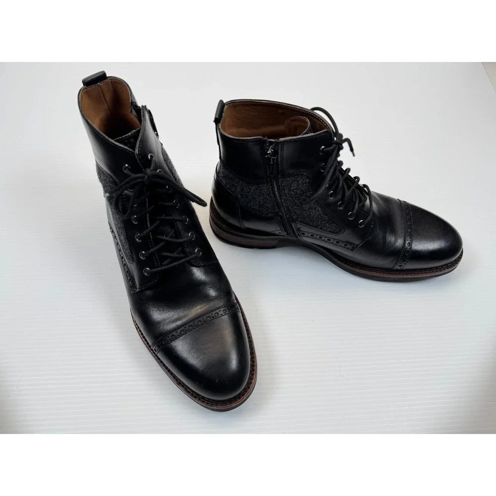 Johnson & Murphy 1850 Fullerton Cap-Toe Boots Mens 8.5 EUC Black Leather 27-1711